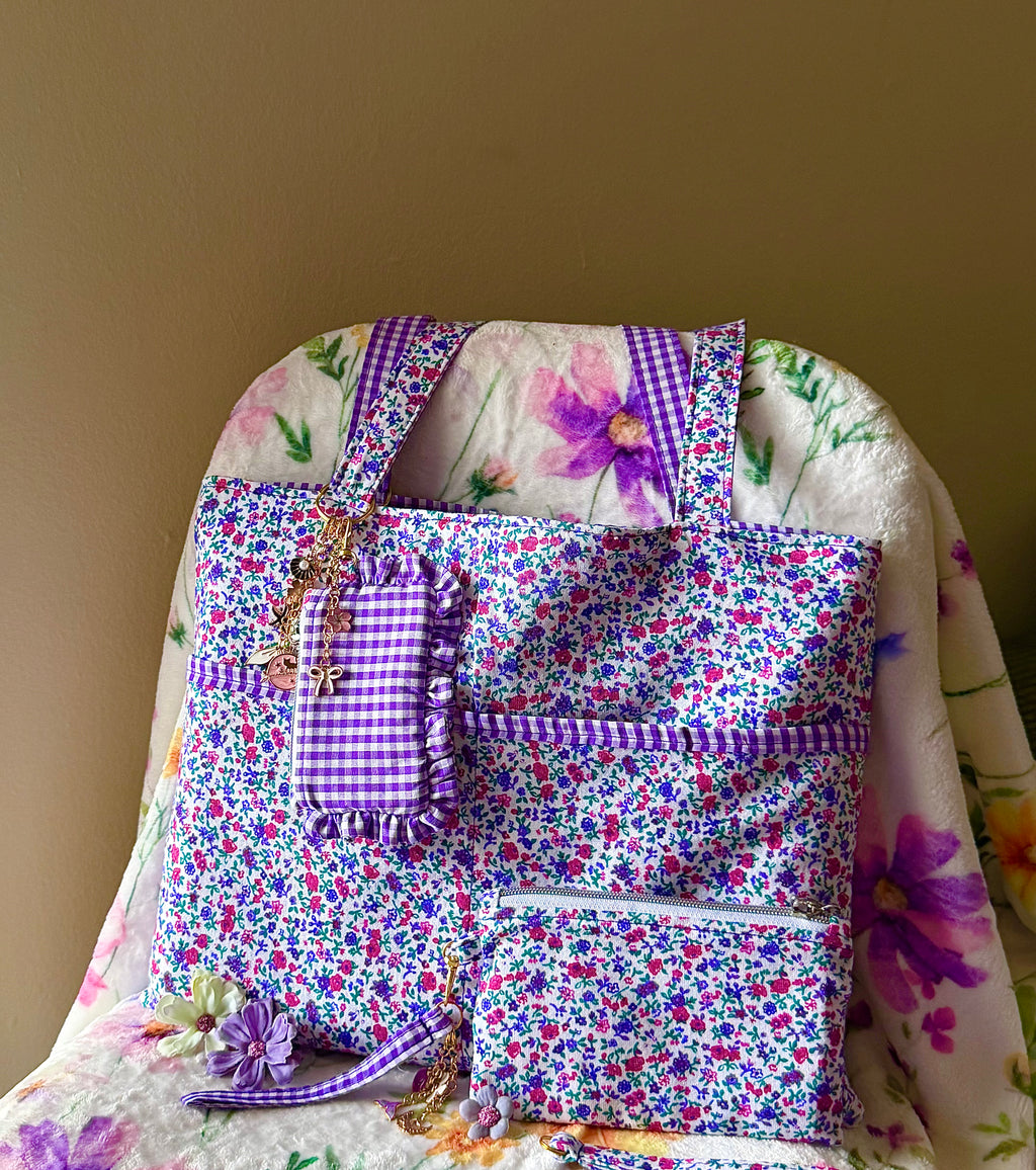 Artist Size Purple Gingham Reversible Tote