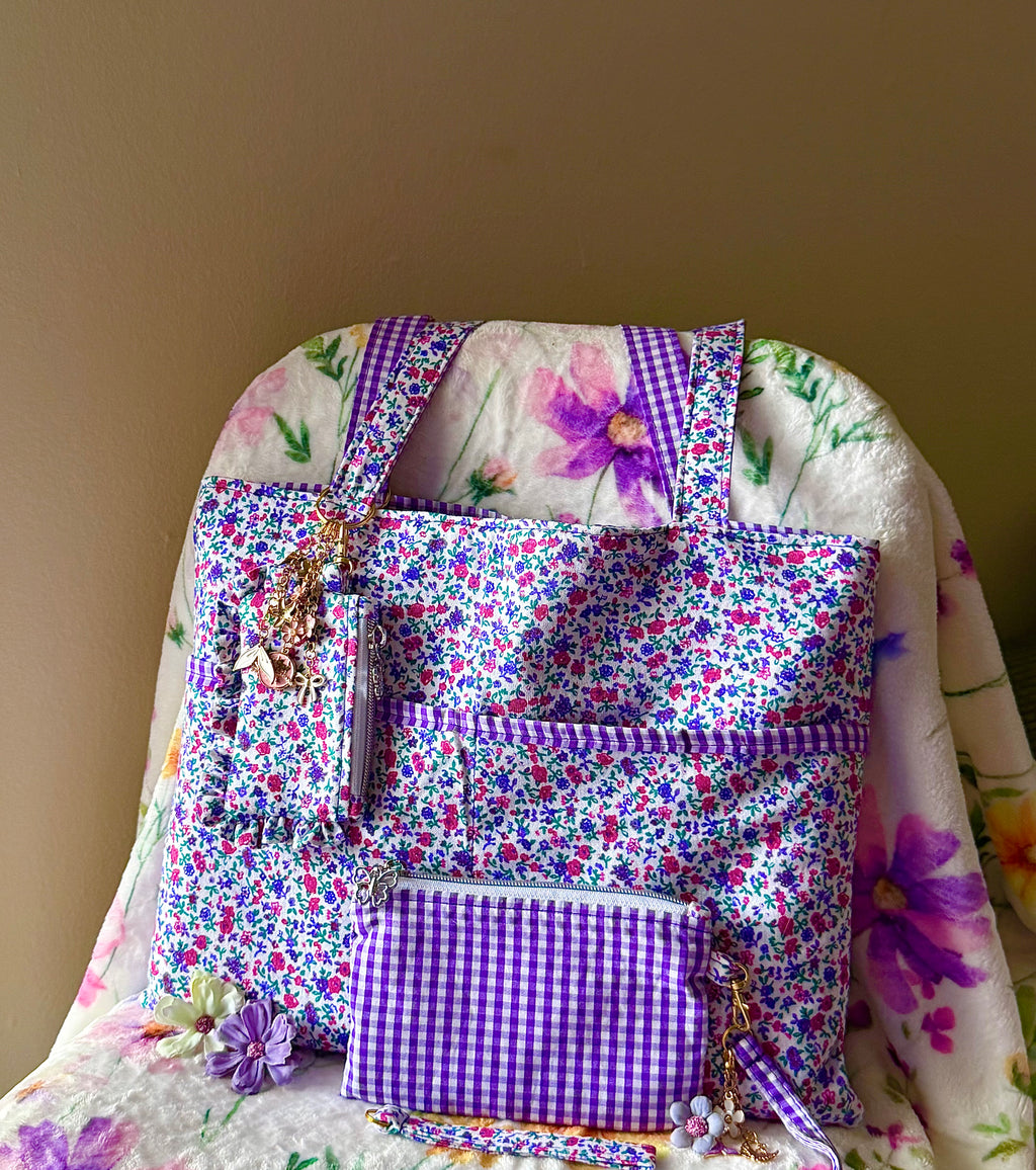 Artist Size Purple Gingham Reversible Tote