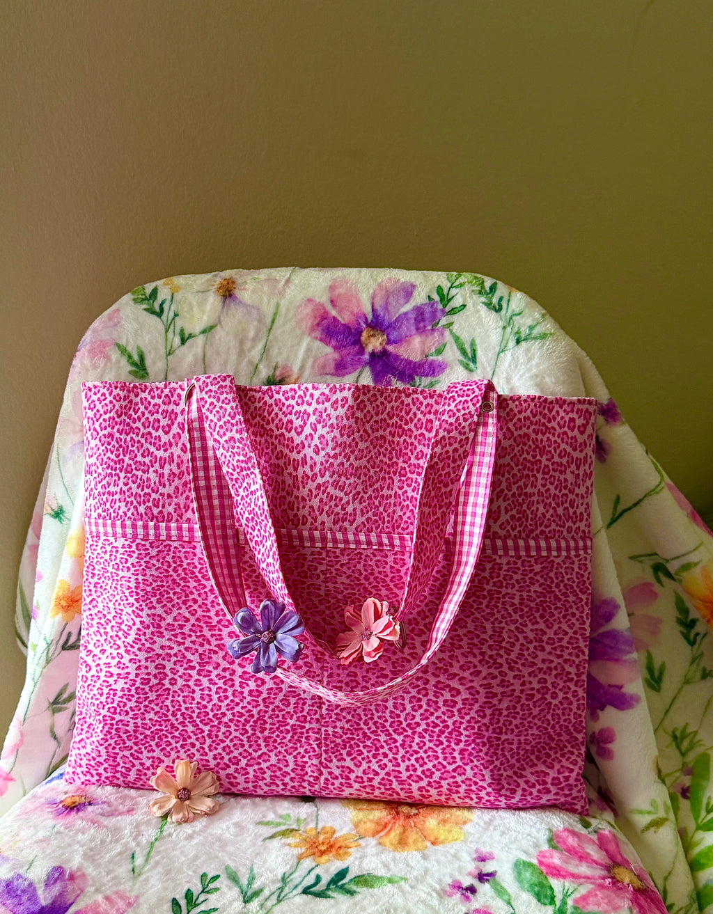 Artist Size Pink Gingham Reversible Tote