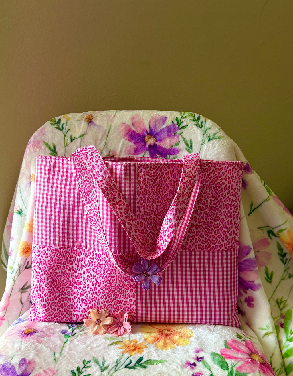 Artist Size Pink Gingham Reversible Tote