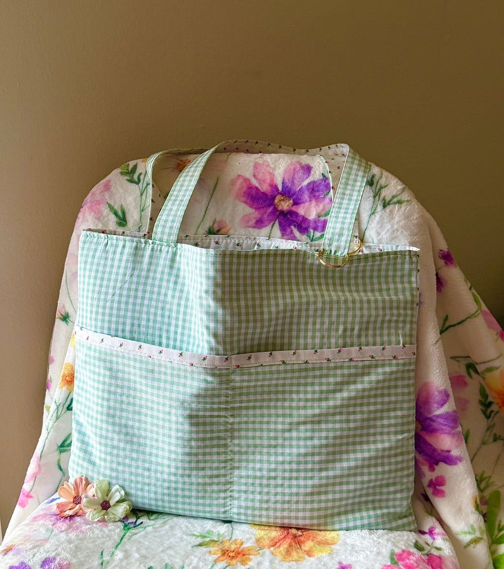 Artist Size Green Gingham Reversible Tote