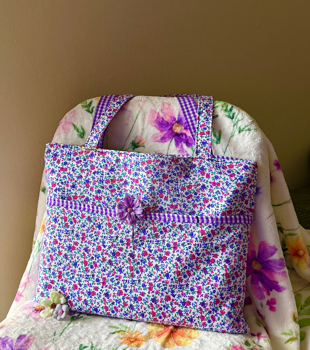 Artist Size Purple Gingham Reversible Tote