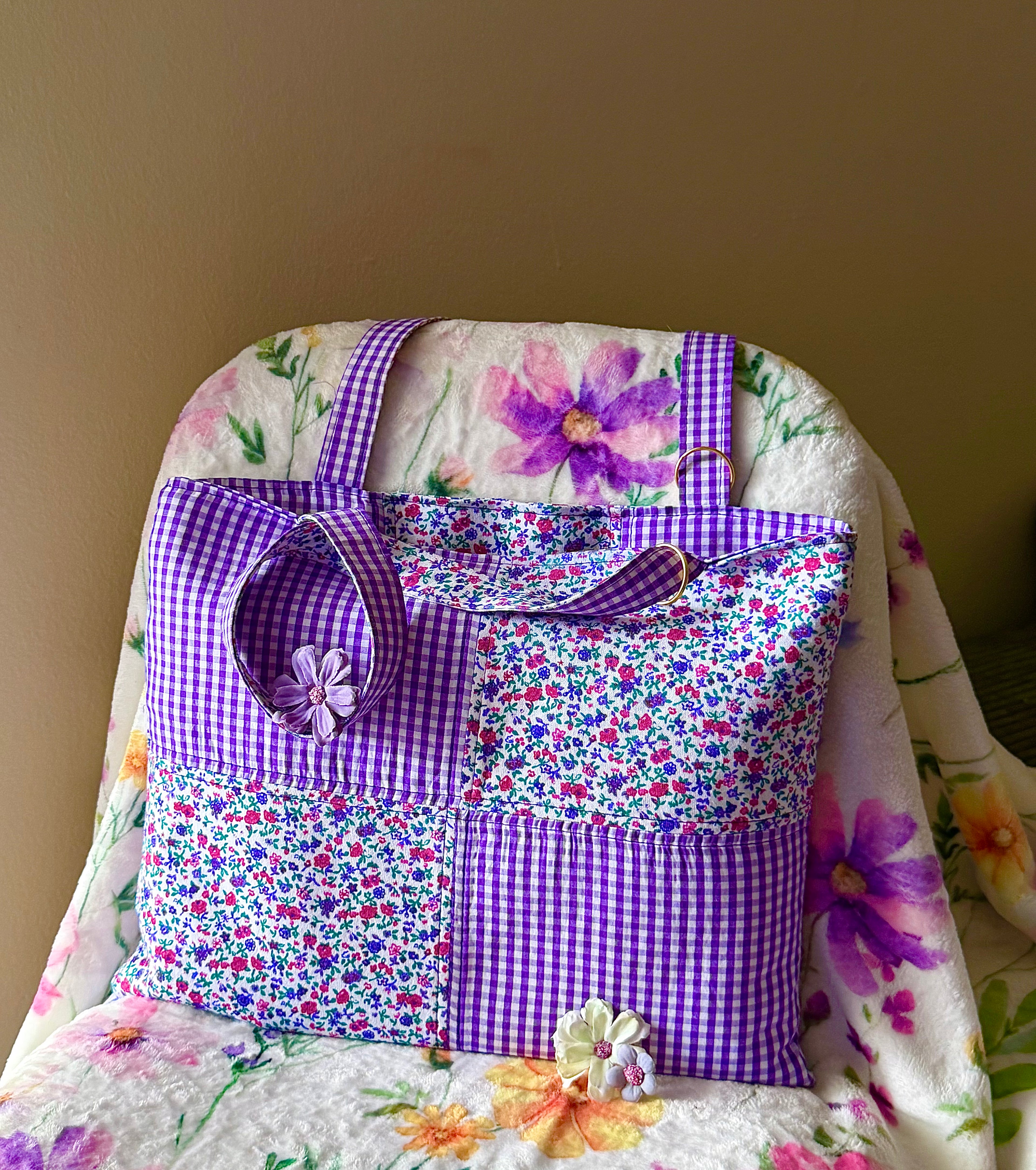 Artist Size Purple Gingham Reversible Tote
