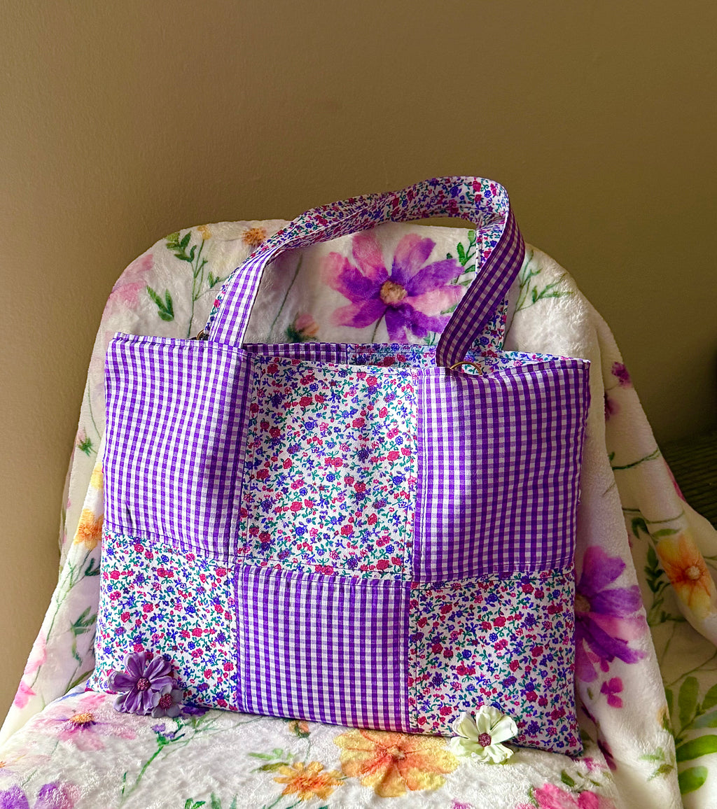 Artist Size Purple Gingham Reversible Tote