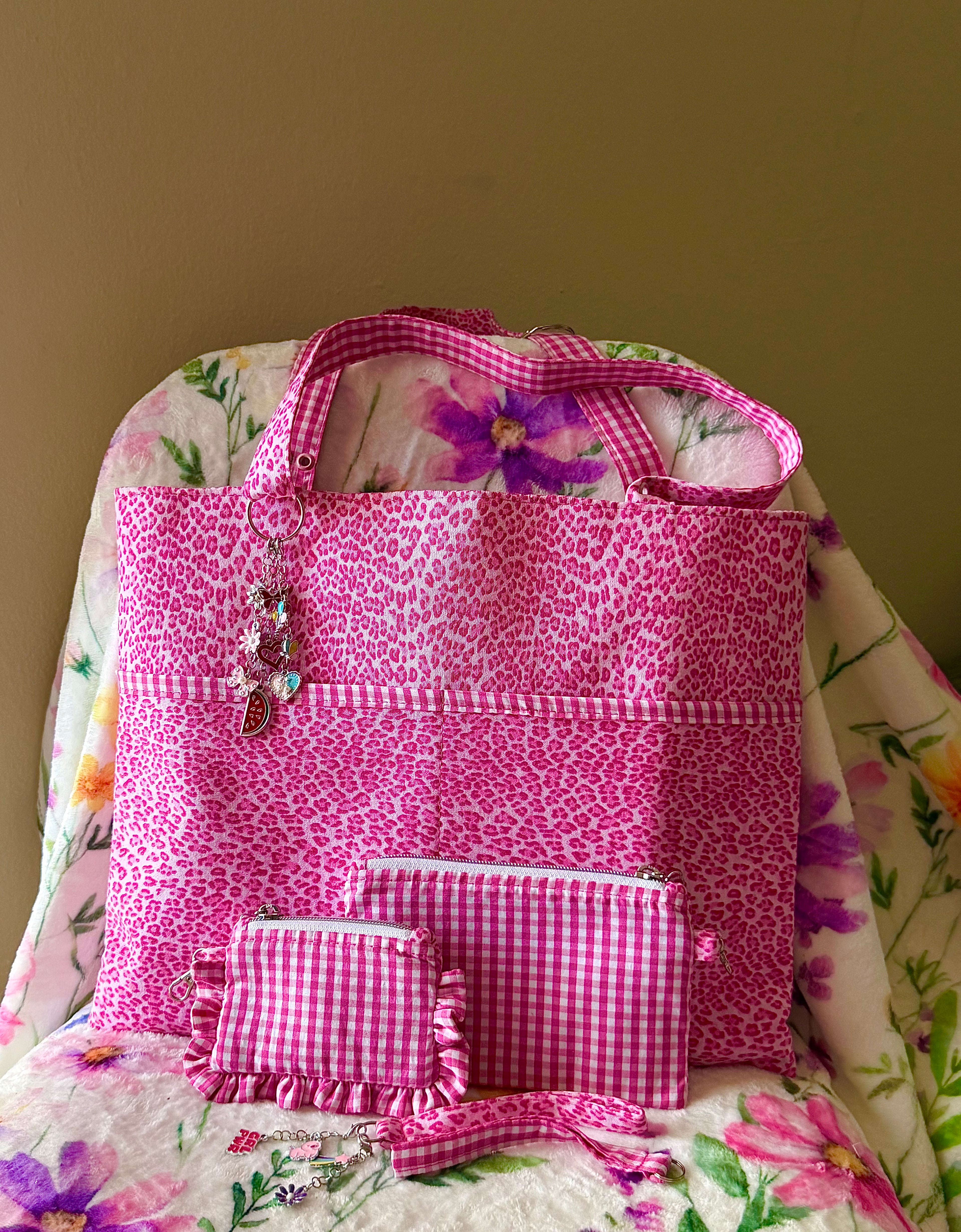 Artist Size Pink Gingham Reversible Tote
