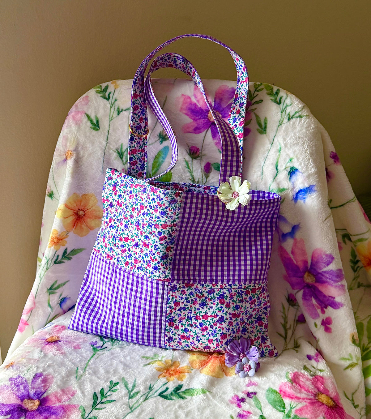 MINI Purple Gingham Reversible Tote