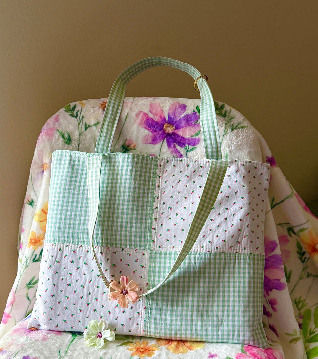 Artist Size Green Gingham Reversible Tote