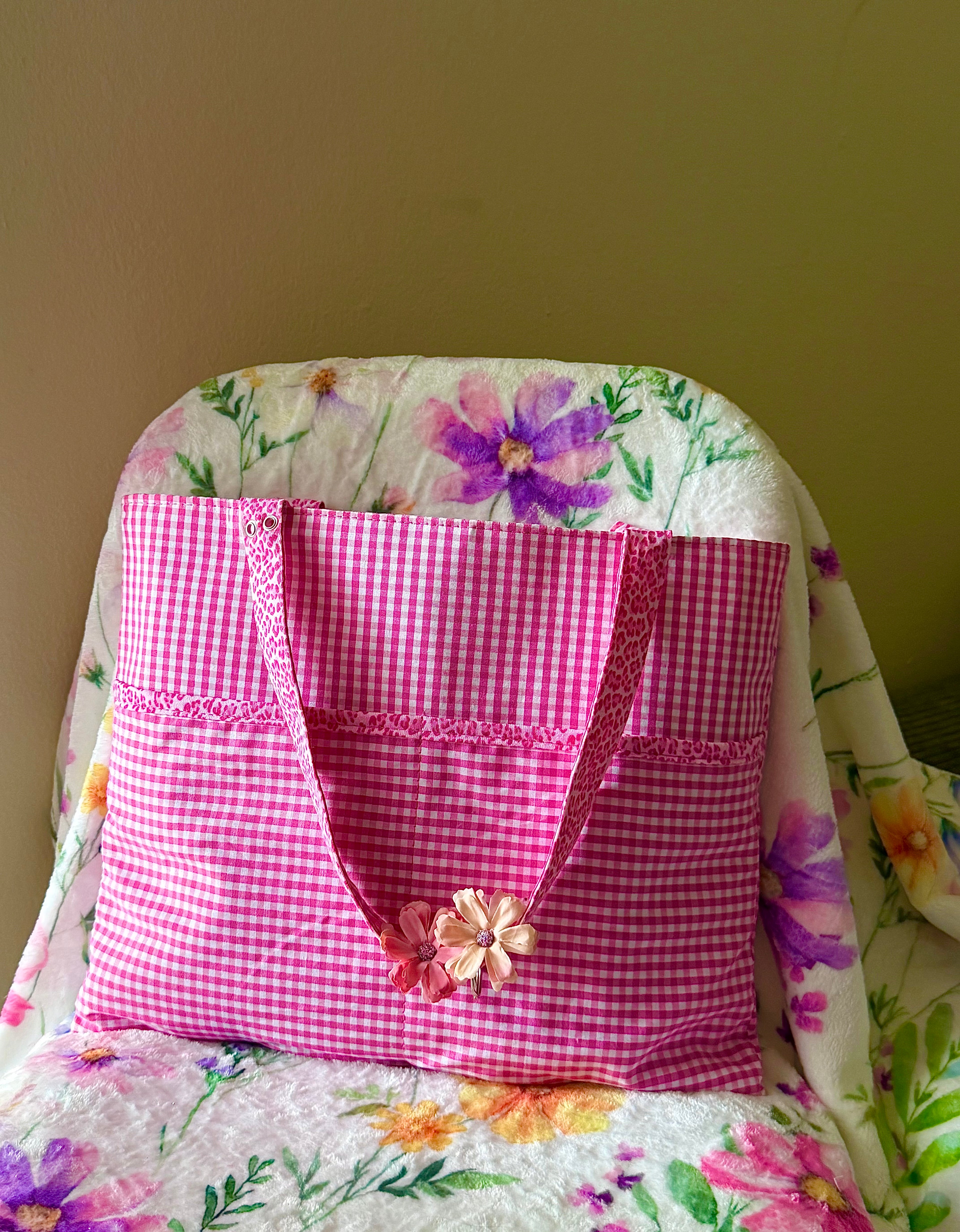Artist Size Pink Gingham Reversible Tote