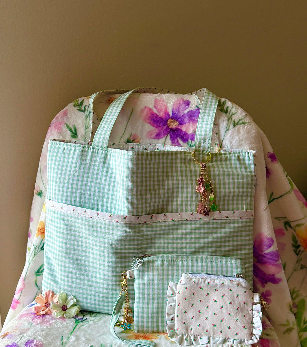 Artist Size Green Gingham Reversible Tote