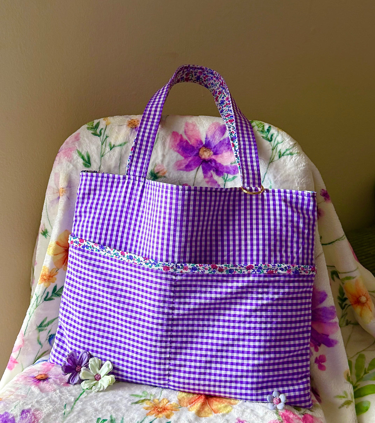 Artist Size Purple Gingham Reversible Tote