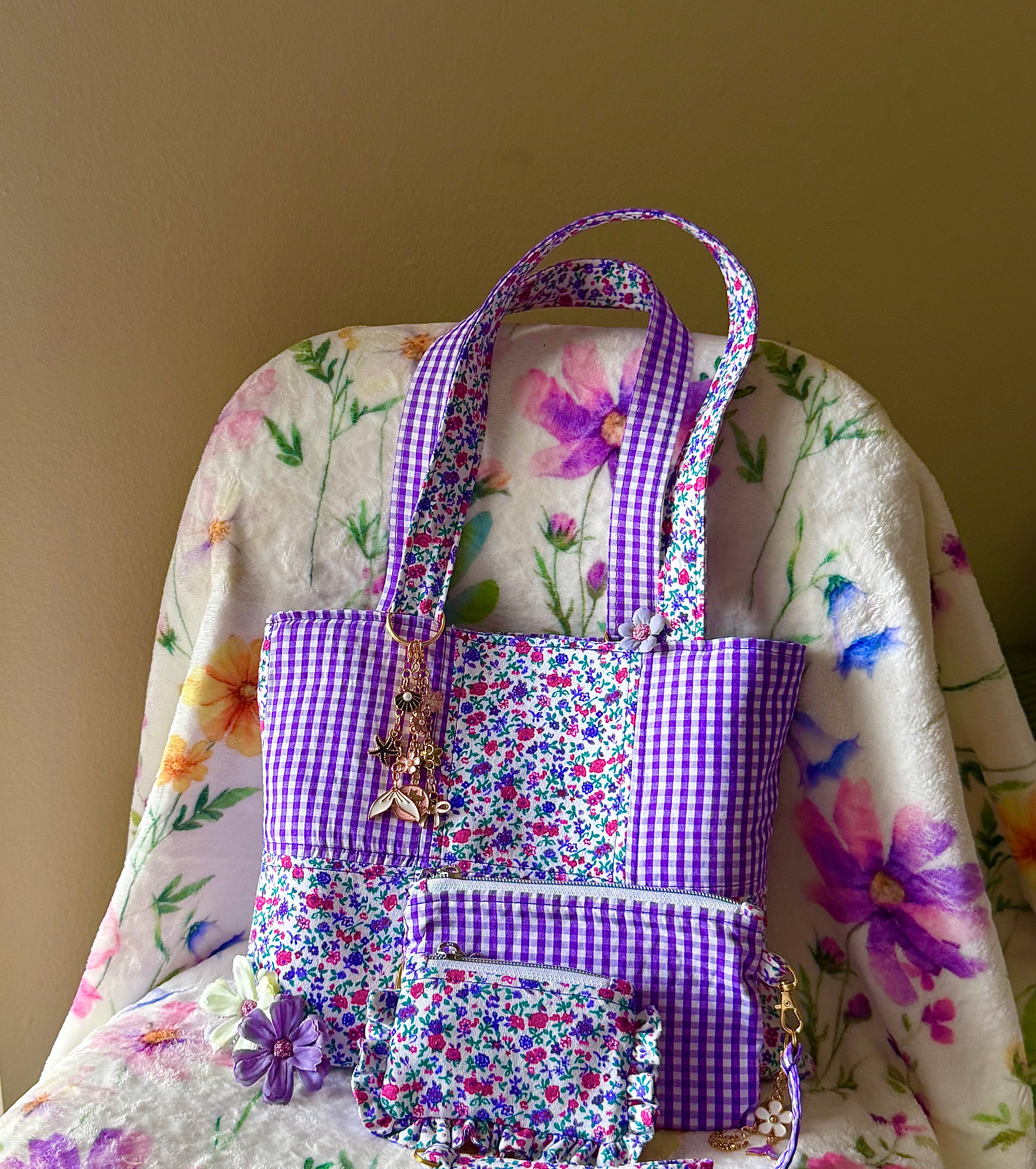 MINI Purple Gingham Reversible Tote