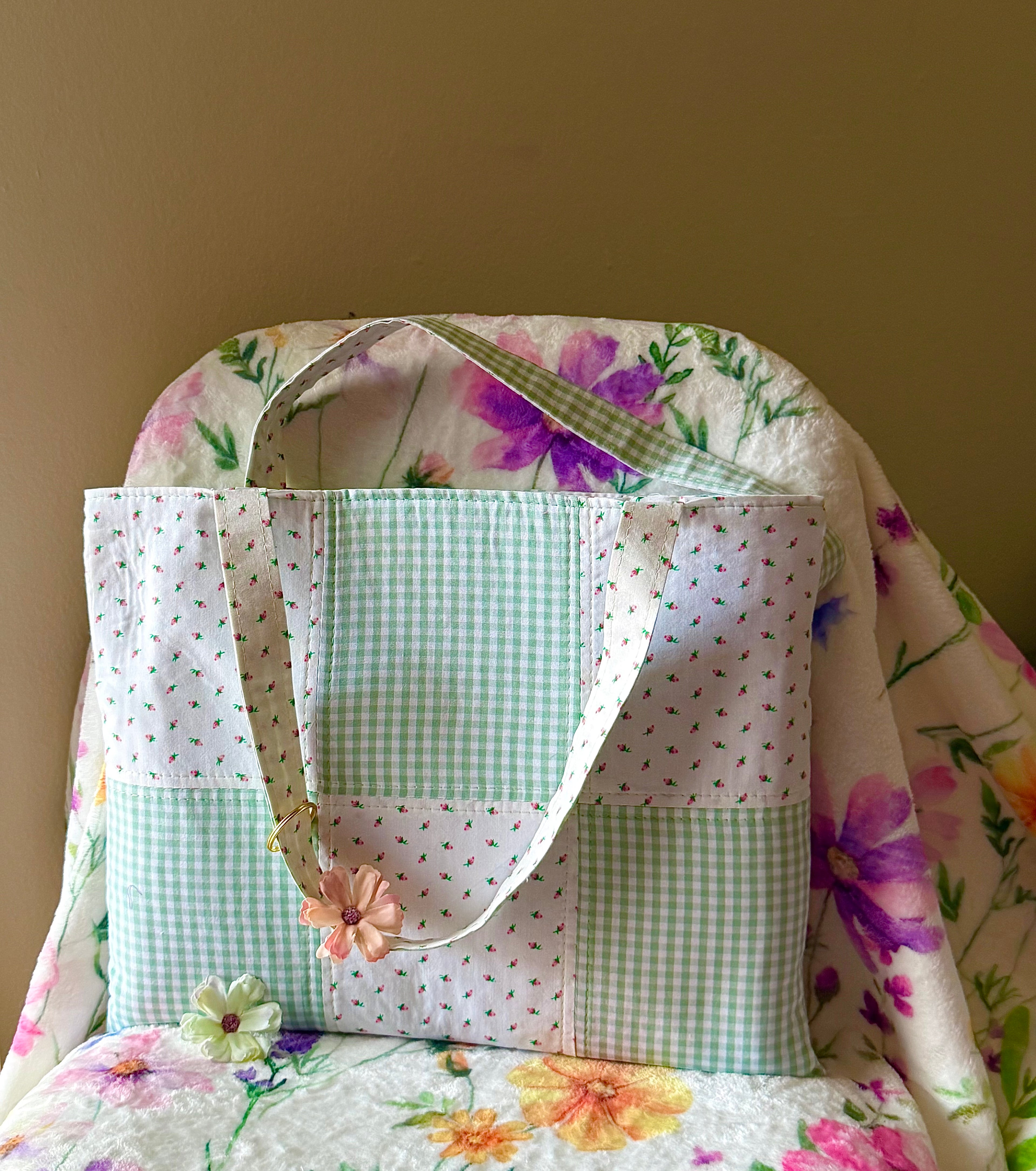 Artist Size Green Gingham Reversible Tote