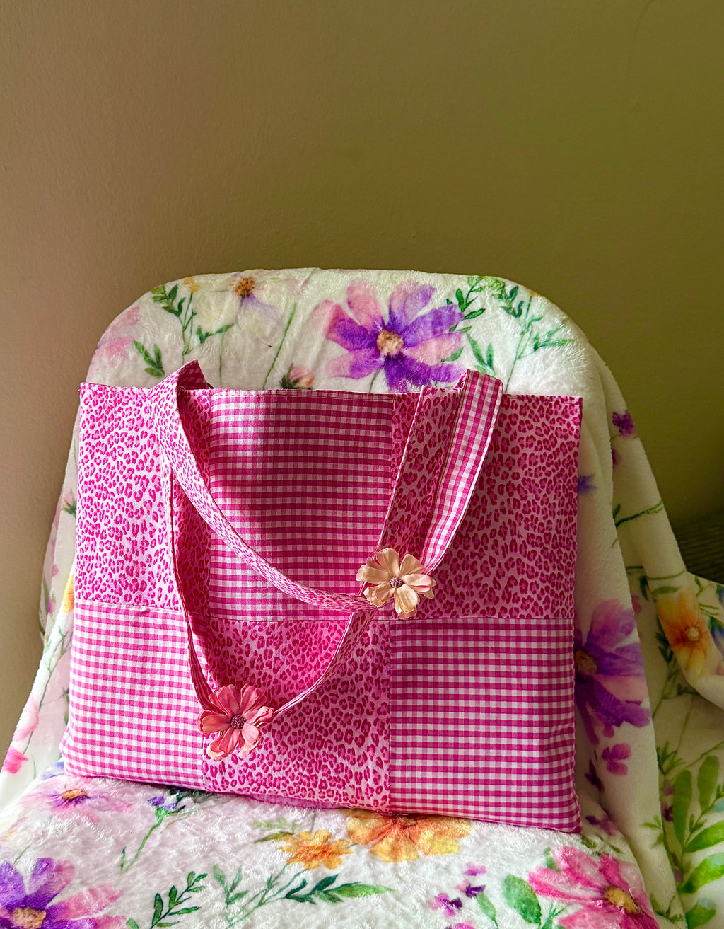 Artist Size Pink Gingham Reversible Tote